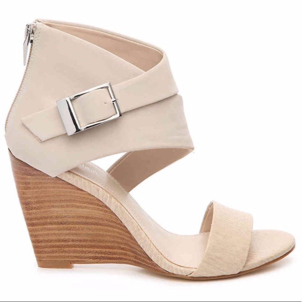 Calvin Klein Marisa Wedge Heels, Size 7.5, Ivory